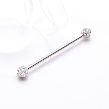 Detail View 1 of Pave Sparkle Full Dome Industrial Barbell-Clear Gem